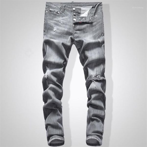 

grey jeans men slim fit denim solid color hip hop streetwear biker jeans 744# men's jeans12797, Blue