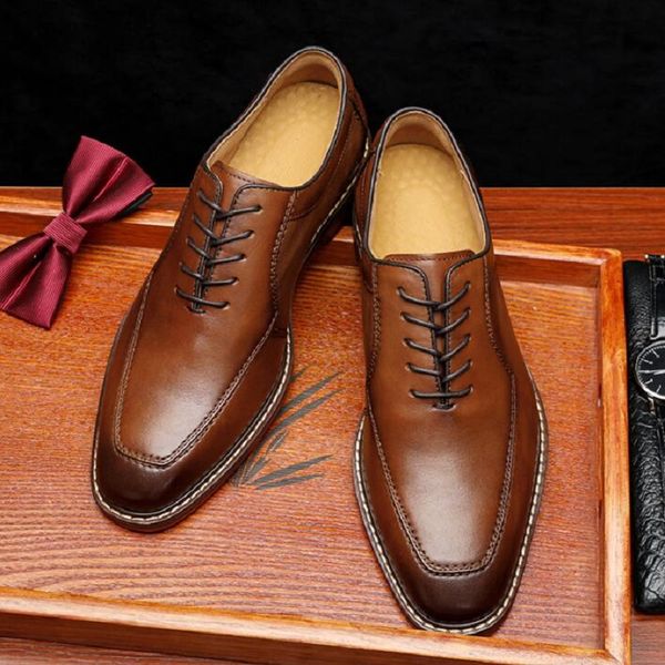 

men's casual shoes 2023 brand retro classic derby shoes luxury genuine leather men wedding shoes d2a23, Black