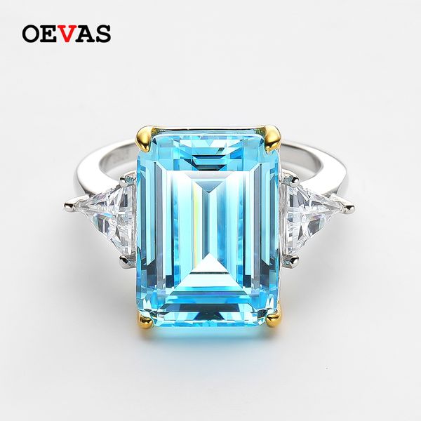 

with side stones oevas 100 925 sterling silver sparkling 10 14mm aquamarine 5a zircon rings for women party high carbon diamond fine jewelry