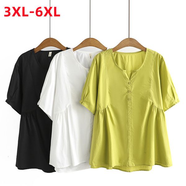 

women's plus size t-shirt summer plus size for women large size blouse short sleeve loose green white cotton shirt 3xl 4xl 5xl 6xl 230, Black
