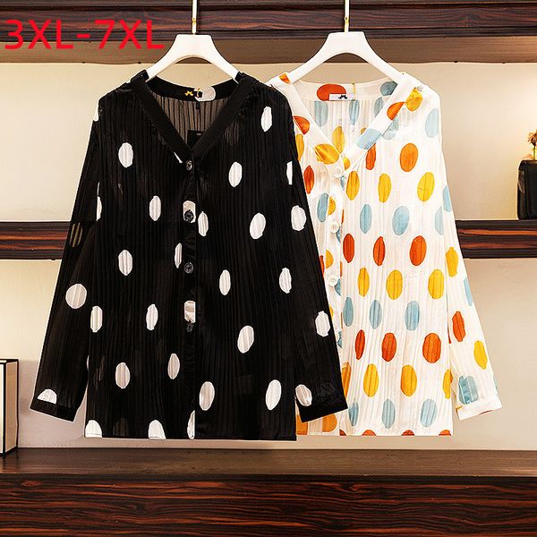 

women's plus size t-shirt ladies summer plus size for women large size blouse long sleeve loose dot sunscreen shirt 3xl 4xl 5xl 6xl 7x, Black