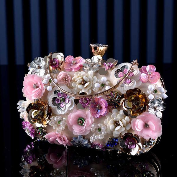 

2022 new women handmade flowers clutch bags single sequins wallets mini party dinner purse 3 colors drop shipping 230224