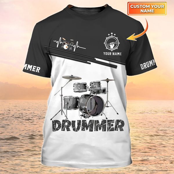 

men's tshirts est summer mens fashion tshirt personalized name drummer 3d printed t shirt casual gift for dw121 230223, White;black