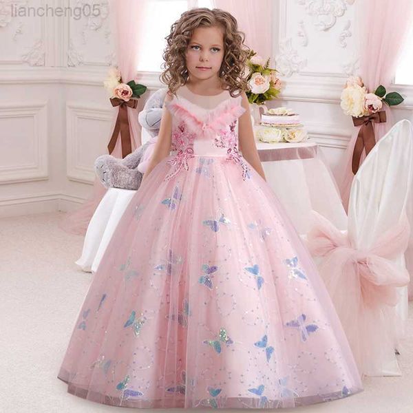 

girl's dresses new girls' birthday party butterfly embroidered long dress christmas girls' communion party dance performance, Red;yellow