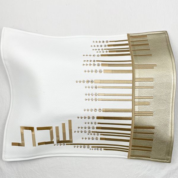 

bag parts accessories leather challah cover with stones words in hebrew embroidery 230224, Black