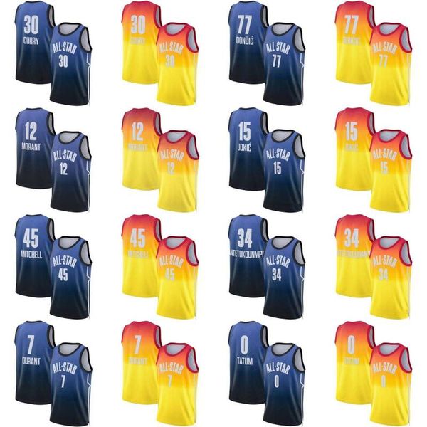 

2023 all-star basketball jerseys stephen curry kevin durant ja morant lamelo ball luka doncic joel embiid shirt, Black;red