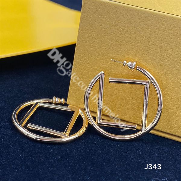 

new ff big circle stud gold hoop earrings women wedding lovers gift designer jewelry with box party anniversary, Golden;silver