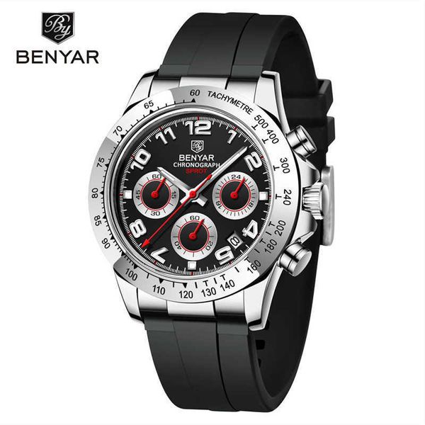 

benyar/binya new fashion timetable six small needle men's quartz sports needle buckle tape by-5192 2302, Slivery;brown