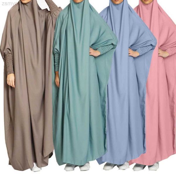 

ethnic clothing hooded abaya muslim women prayer garment hijab dress arabic robe overhead kaftan khimar jilbab eid ramadan gown islamic clot, Red