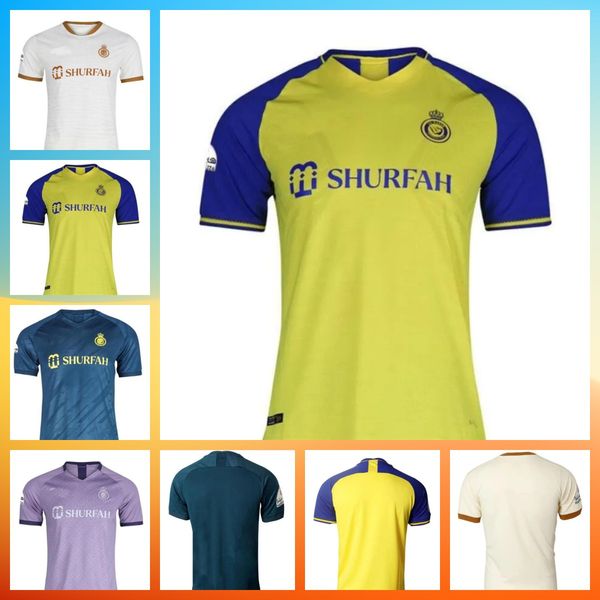 

al nassr fc soccer jerseys ronaldo 2022 2023 home yellow away blue third 22 23 cr7 gonzalo martinez talisca ghislain konan vincent aboub men, Black;yellow