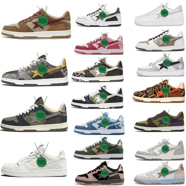 

black bapesta sk8 shoes mens womens platform trainers camo stars white green red yellow text code camo - grey purple sneakers size 36-45