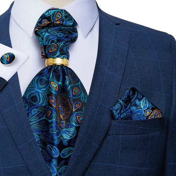 

bow ties men luxury ascot tie set silk paisley cravat wedding party exquisite scarf sets handkerchief necktie cufflinks ring dibangu 230224, Black;gray