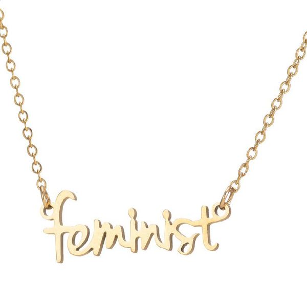 

10pcs unique feminist word necklace stainless steel art letter cursive script femininity female femme bijoux girl women pendant chain choker, Silver