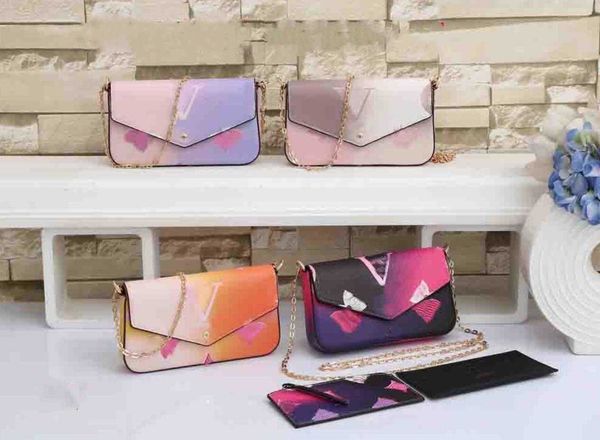 

2023 new womens designer pochette totes bag colorful shoulder handbag on the go chain spring in the city collection sunrise pastel 3pcs set, Black