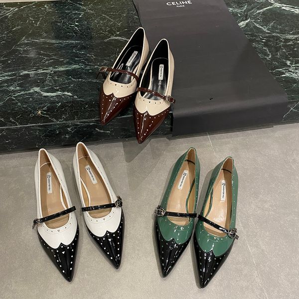 

dress shoes pointed toe women flats loafers patent leather fashion mixed color casual daily 2023 s beige white green autumn mules 230224, Black