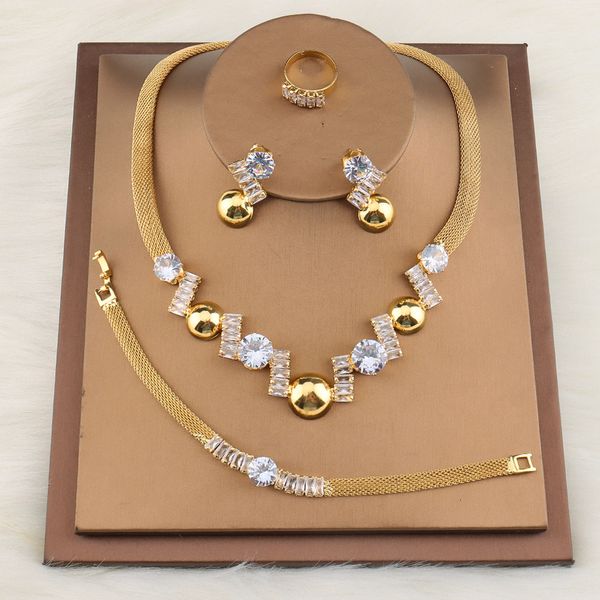 

wedding jewelry sets jewelry for women brilliant cubic zircon necklace earrings ring and bracelet wedding bridal jewelry sets dress accessor, Slivery;golden