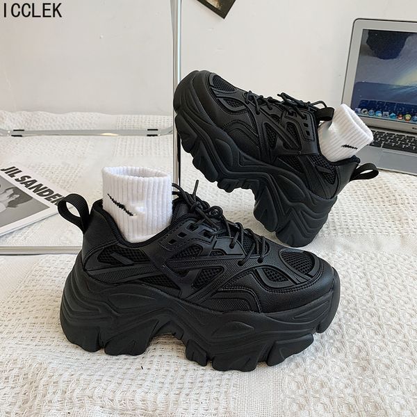 

dress shoes platform sneakers woman vulcanize femme tenis con plataforma luxury tennis feminino for women zapatos mujer 230224, Black