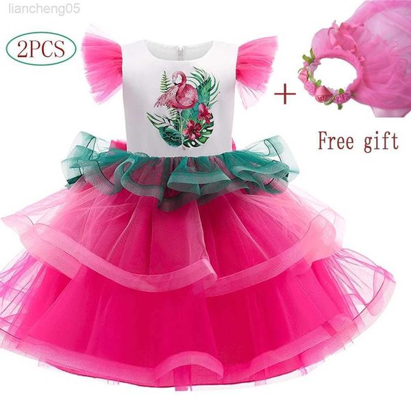 

girl's dresses 2021 summer new selling sleeveless children's dress for girls princess dresses kids flamingo cake dresses send garl, Red;yellow
