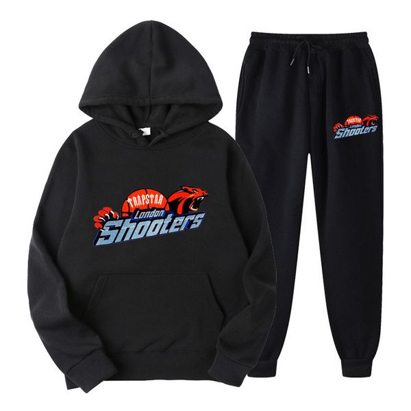 

men tracksuits sportswear blue and yellow tiger head two piece loose hooded sweater pants suit hooded, Gray