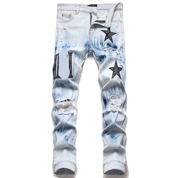 

designer jeans men mens jeans mens designer jeans for mens long pencil pants zipper fly designer pants jeans letter print size 33 30 fashion, Blue