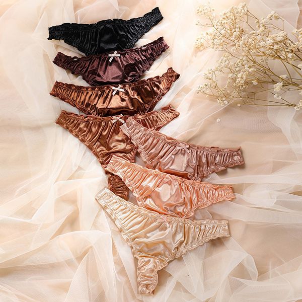 

women's panties 3 pack women thong underwear satin thong panty cotton crotch breathable panties set comfort soft low waist panties 2302, Black;pink