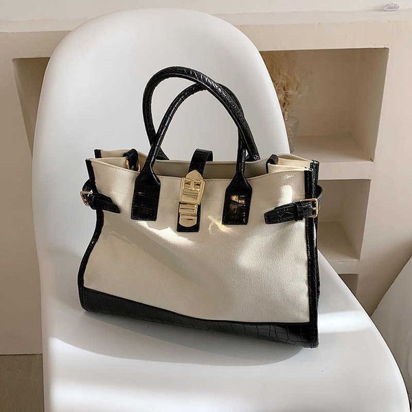 

fashion simple handbag shoulder bag large capacity tote bag spelling color canvas bag