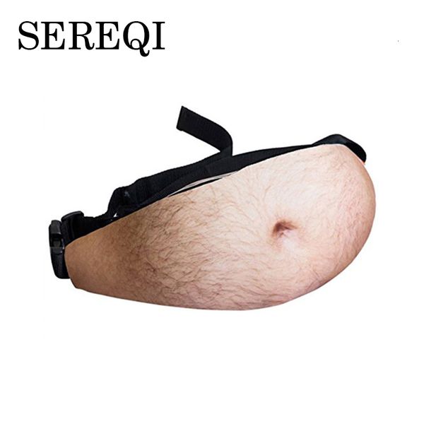 

waist bags sereqi 3d woman belly pockets belt bag pu novelty men beer belly waist bag travel phone anti-theft organizer waist package 230224