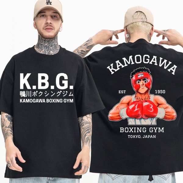

men's tshirts anime hajime no ippo kamogawa boxing gym t shirt men women makunouchi takamura kgb graphic clothing harajuku streetwear 2, White;black