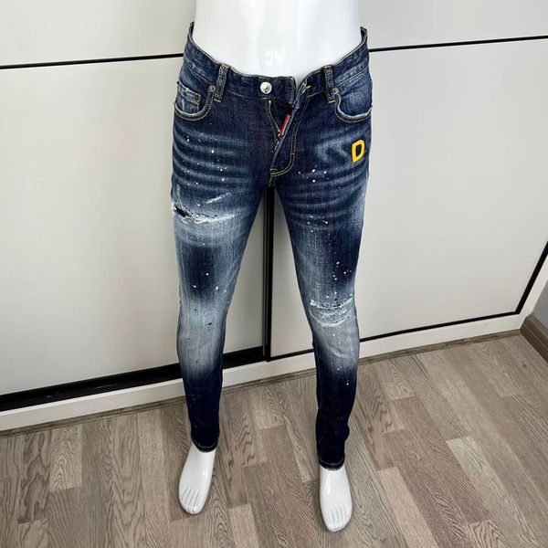 

men s jeans street fashion retro blue elastic slim fit ripped embroidery designer denim brand pants hombre 230224