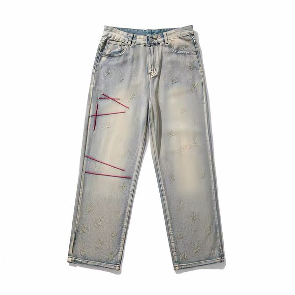 

men s jeans embroidery baggy for men straight leg black pants vintage japanese korean streetwear y2k vibe punk casual denim trousers 230224, Blue