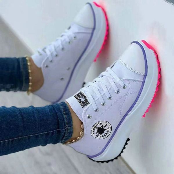 

dress shoes classic white canva sneakers solid lace up casual platform for zapatos de mujer chaussure femme 230224, Black
