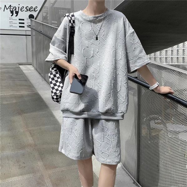 

men s tracksuits sets men summer o neck t shirts shorts handsome harajuku teens all match casual bf personality japanese streetwear students, Gray