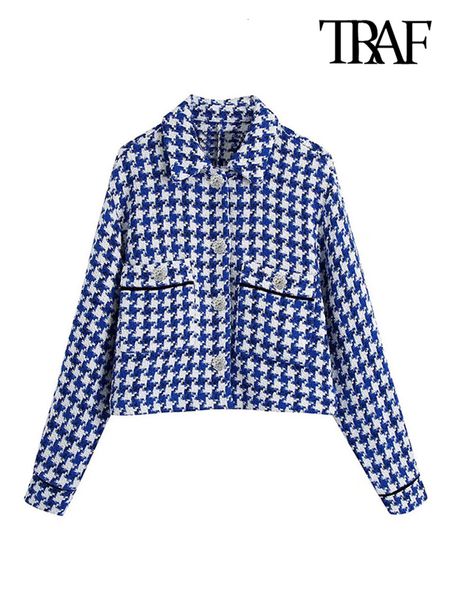 

women's jackets traf women fashion with rhinestone button tweed jacket coat vintage long sleeve patch pocket female outerwear chic over, Black;brown