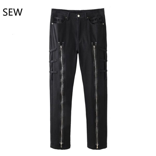 

men s jeans european and american high street side zipper stitching dark nylon trousers 230224, Blue