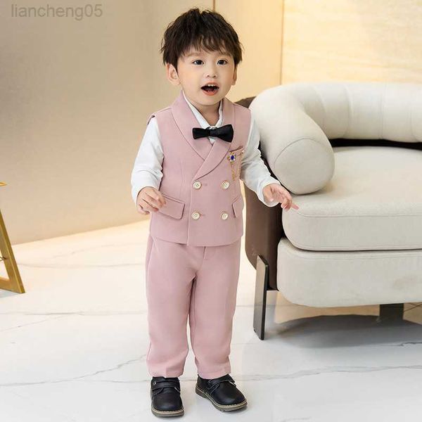 

clothing sets spring autumn child dress solid color vest suit set boy's first birthday formal banquet comes kids waistcoat pants clothe, White