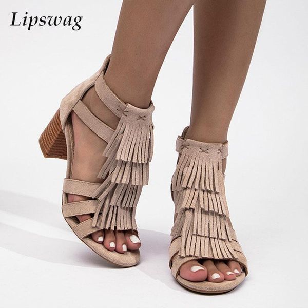 

sandals fashion after the zipper high with roman women s shoes 2023 summer tassel beach boots solid heeled female 230224, Black