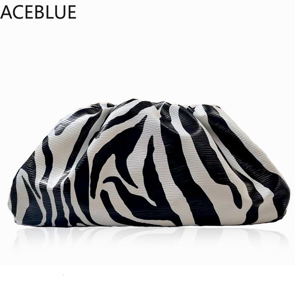 

evening bags aceblue fashion day clutch dumpling bag zebra holographic cloud bag clip purse bag women pleated pouch handbag 230223