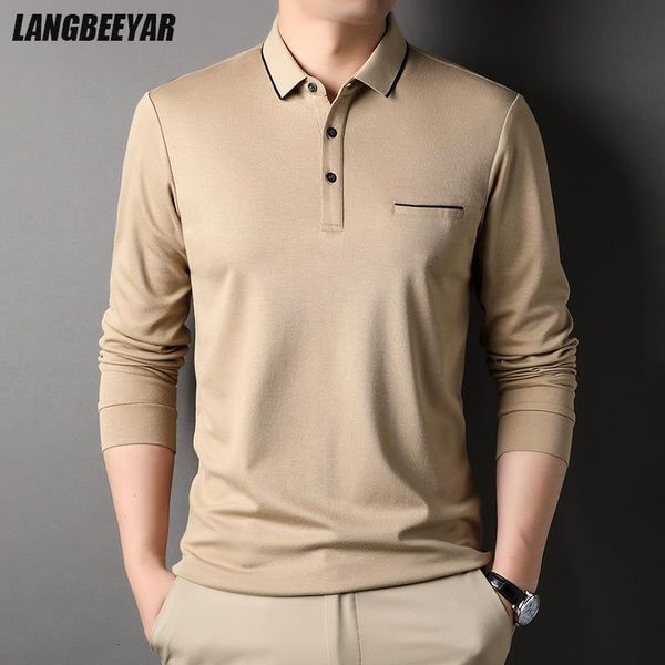 

men's polos grade fashion brand designer luxury mens polo shirts regular fit plain casual long sleeve mens clothing 230224, White;black