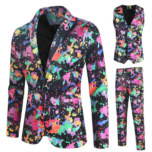 

men s tracksuits plus size 4xl  mens three piece suits jacket fashion casual regular fit men suit sets blazer vest pants stage costume homm, Gray