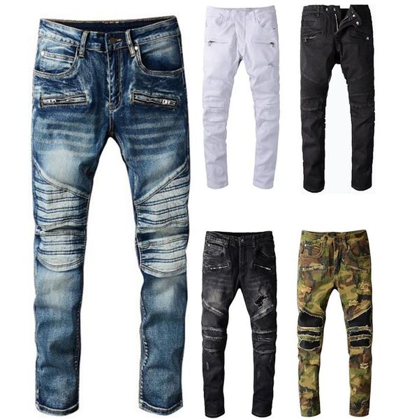 

men jeans new fashion mens stylist black blue jeans skinny ripped destroyed stretch slim fit hop hop pants with holes for men232m