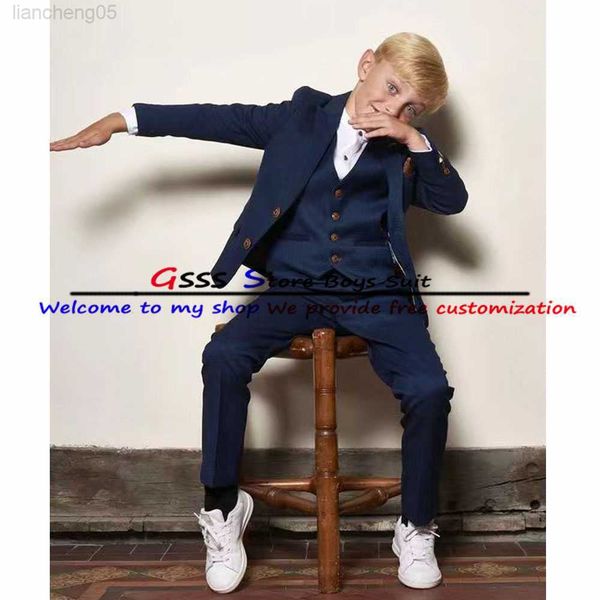

clothing sets navy blue boy suit 3 piece slim fit blazer pants vest wedding tuxedo child jacket set w0224, White