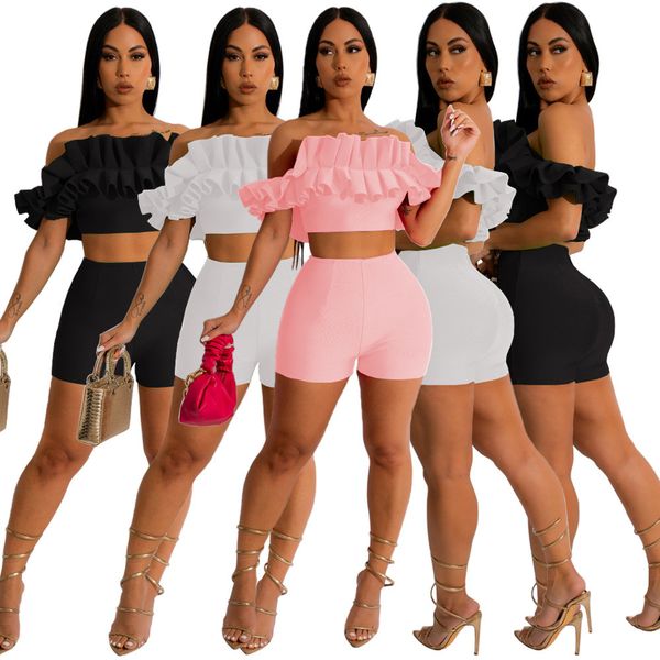 

2023 designer two piece sets women outfits summer solid tracksuits ruched strapless and shorts casual sportswear jogger suits bulk wholesale, Gray