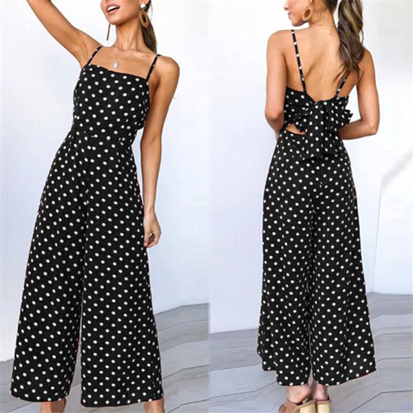 

womens jumpsuits rompers ladies elegant polka dot print women sleeveless playsuit jumpsuit wide leg pants casual 230224, Black;white