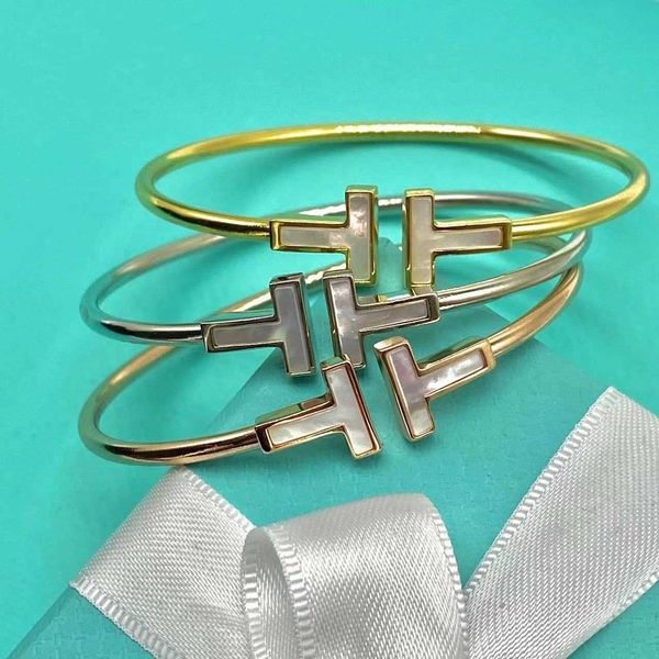 

high-quality tiffay s925 sterling silver women's white fritillaria diamond set double t bracelet fashionable light and luxurious versat, Black