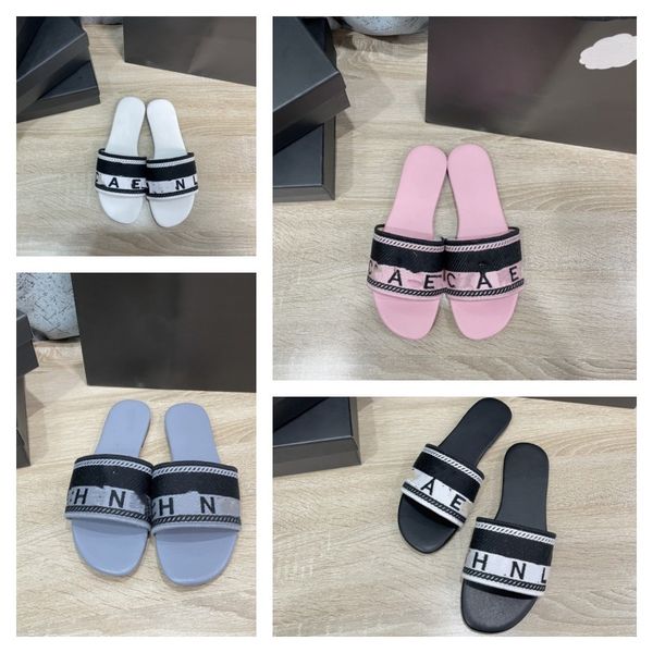 

designer women slippers 2023 summer beach slides fragrant style casual shoes sandals lady loafers flip flops c letter flat heel embroidered, Black