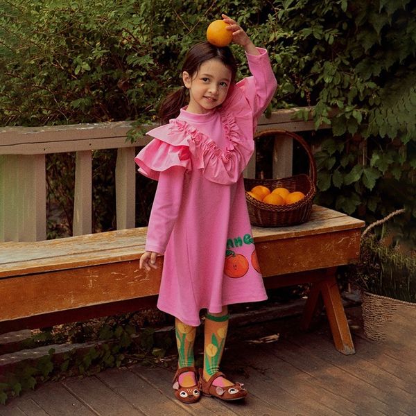 

girl s dresses autumn baby girls dress children girl fashion loose casual style kids simple cute printed ruffle design long sleeve 230224, Red;yellow