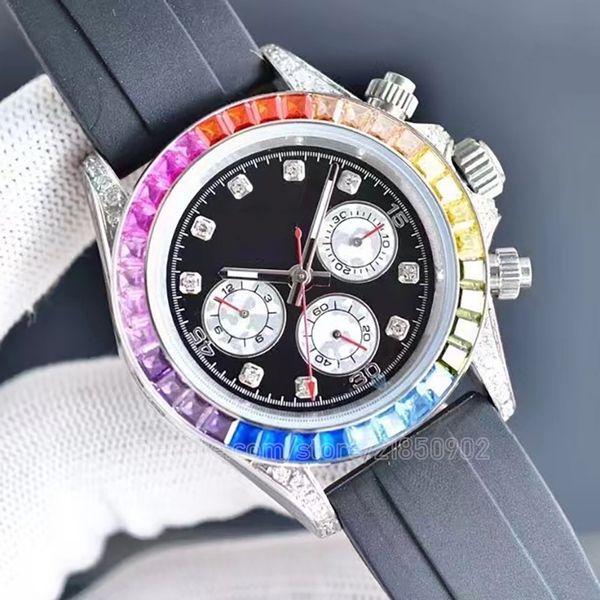 

man's watch rainbow colored sapphire dial 18k yellow gold watches selfwinding gold case oyster bracelet aftermarket bezel rainbow dial, Slivery;brown
