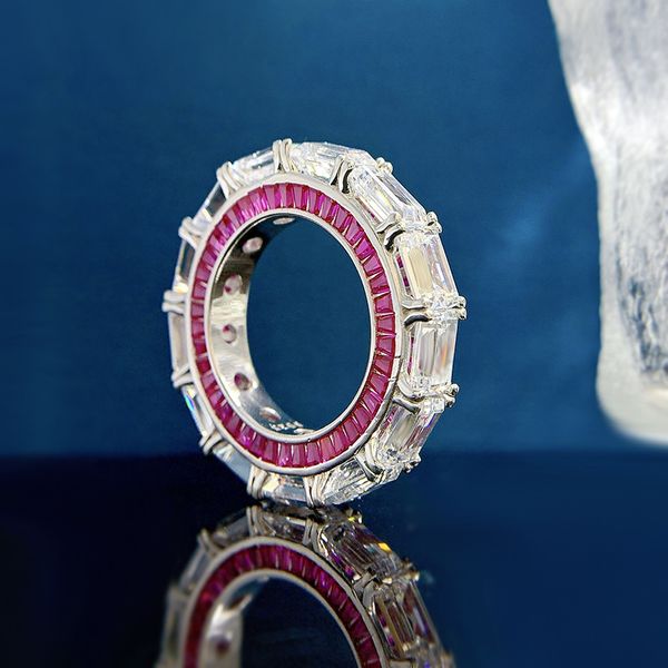 

lovers eternity ruby diamond ring 100% real 925 sterling silver party wedding band rings for women men engagement jewelry gift, Slivery;golden