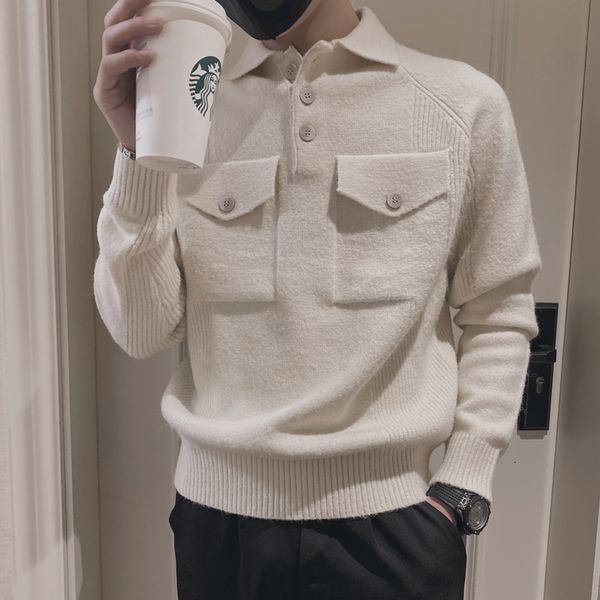 

men's tshirts korean style men keep warm in winter casual knit sweater male lim fit beige soft pullover brand clothing sweaters s3xl 23, White;black