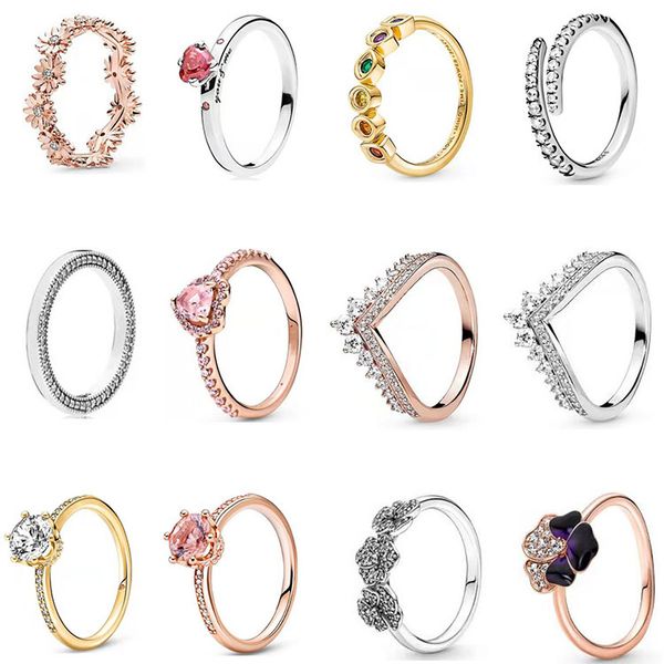 

pandora-925 sterling silver dangle charms new logo love ring personality daisy infinite gem v-shaped crown ring
